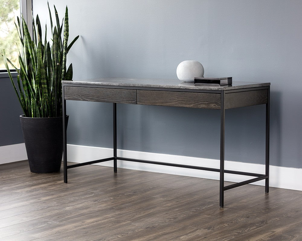 Stamos Desk - Grey Marble/Charcoal Grey